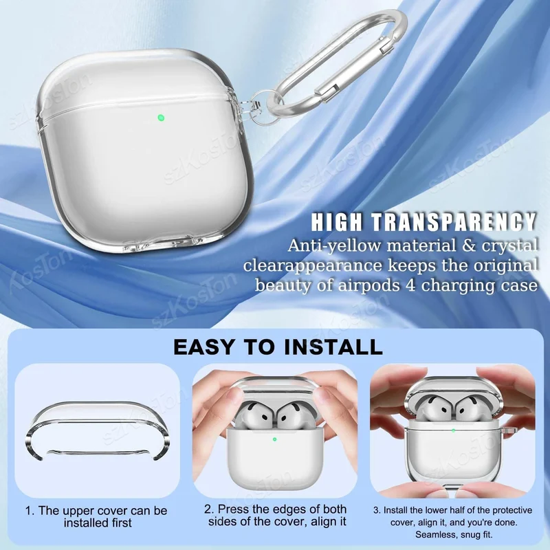 Transparent Case for AirPods 4 Earphone Soft TPU Clear Protective Cover with Cleaner Kit Keychain for AirPods4 Accessories