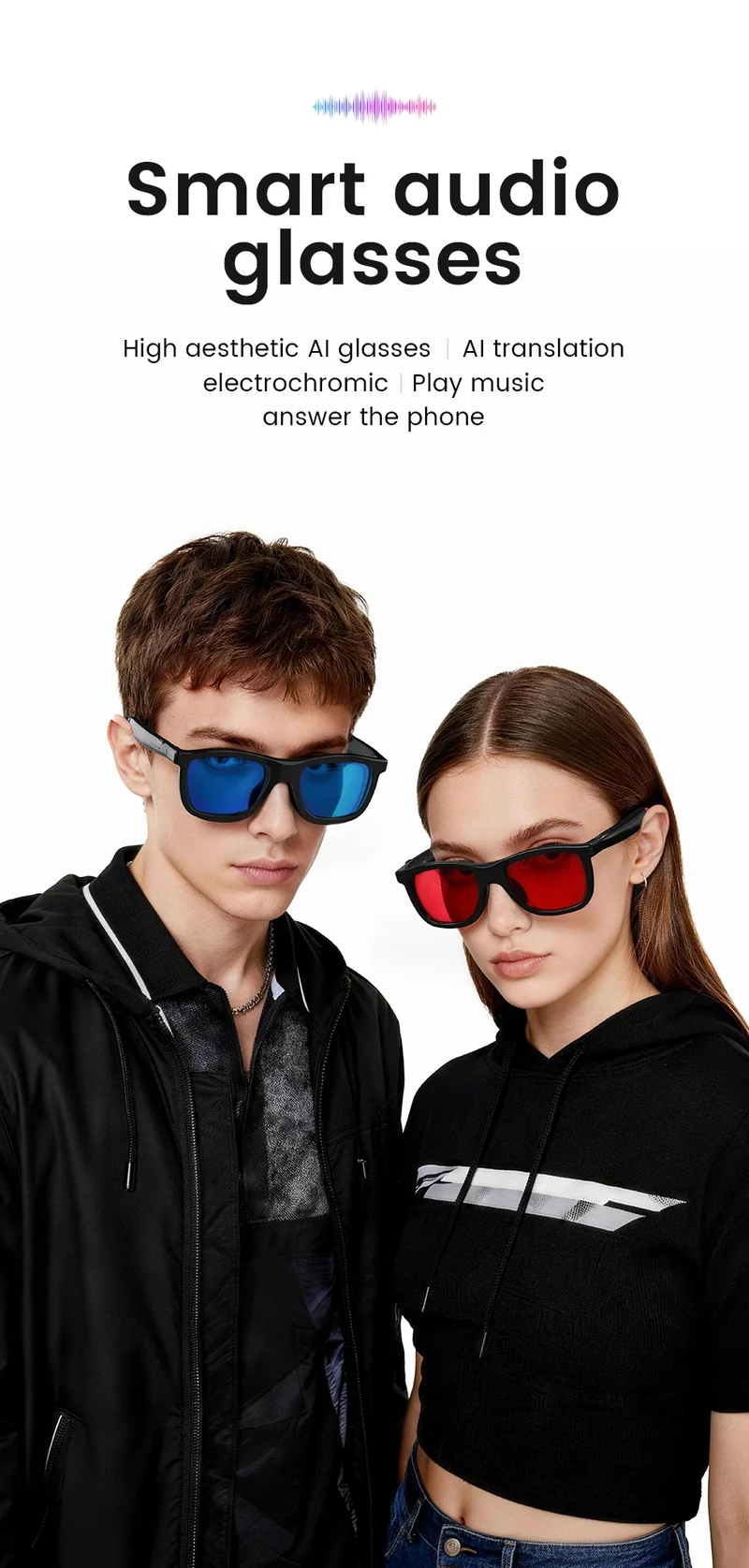 2026 AI Smart Glasses Touch Color-change Electrochromic Lens AI Translation ChatGPT BT Call Dual-mic Music Audio Sunglasses Men