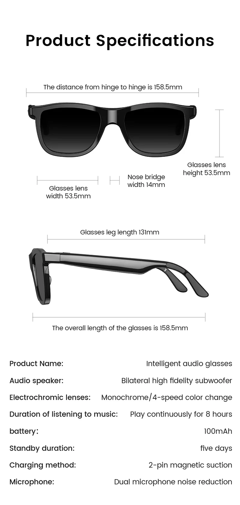 2026 AI Smart Glasses Touch Color-change Electrochromic Lens AI Translation ChatGPT BT Call Dual-mic Music Audio Sunglasses Men