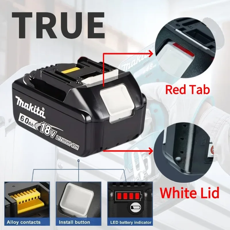 Genuine Makita 6.0Ah for Makita 18V Battery BL1830B BL1850B BL1850 BL1840 B0L1815 Replacement Lithium Battery DC18RC Chargers