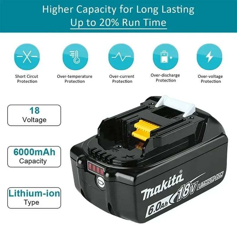 Genuine Makita 6.0Ah for Makita 18V Battery BL1830B BL1850B BL1850 BL1840 B0L1815 Replacement Lithium Battery DC18RC Chargers