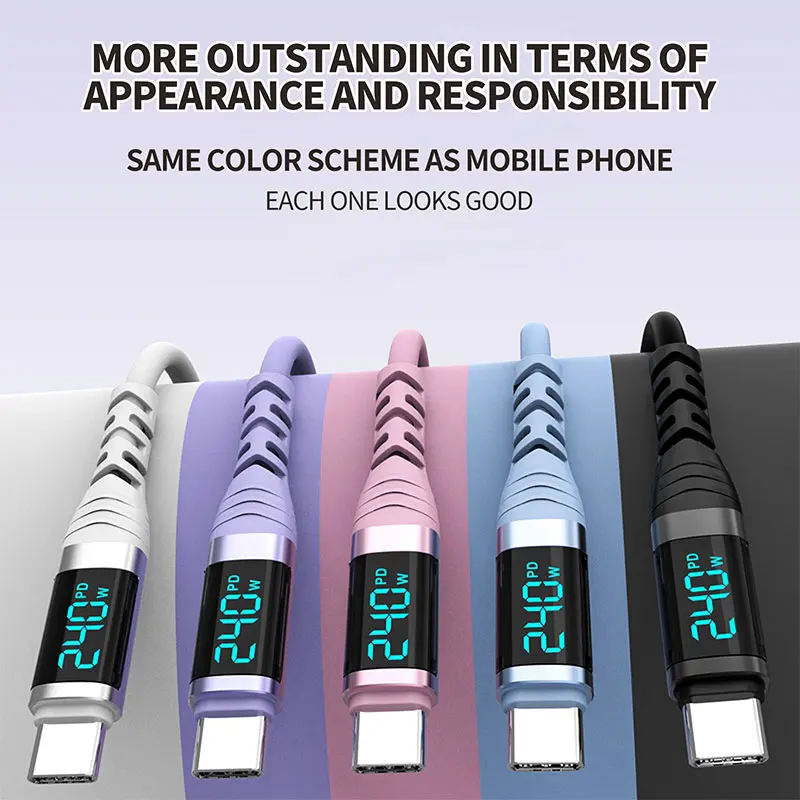 240W USB C Cable with Digital Display PD3.1 Fast Charging Cord for iPhone 17/1615 Pro Max Huawei Xiaomi iPad Laptop