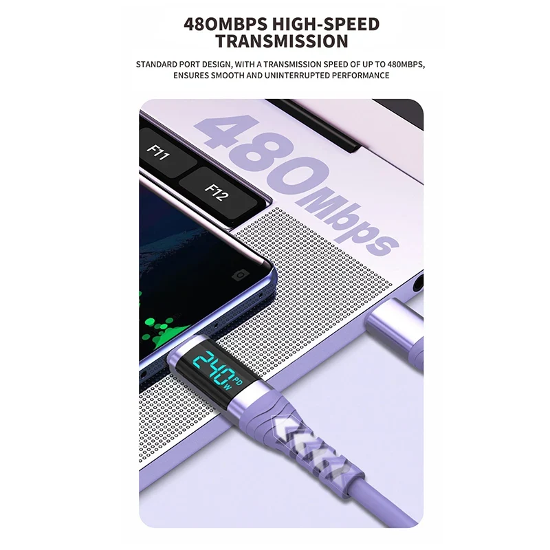 240W USB C Cable with Digital Display PD3.1 Fast Charging Cord for iPhone 17/1615 Pro Max Huawei Xiaomi iPad Laptop