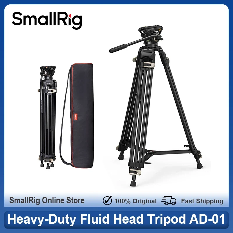 SmallRig Heavy-Duty 360° Fluid Head Tripod AD-01 186cm Video Tripod with Quick Release Plate for DSLR Camera Camcorder
