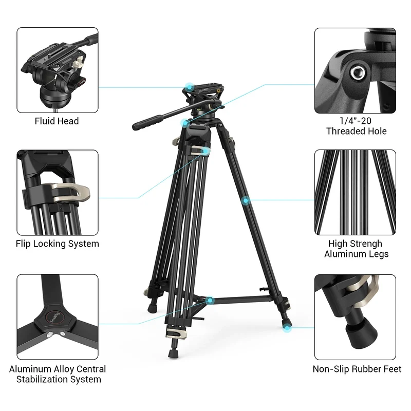 SmallRig Heavy-Duty 360° Fluid Head Tripod AD-01 186cm Video Tripod with Quick Release Plate for DSLR Camera Camcorder