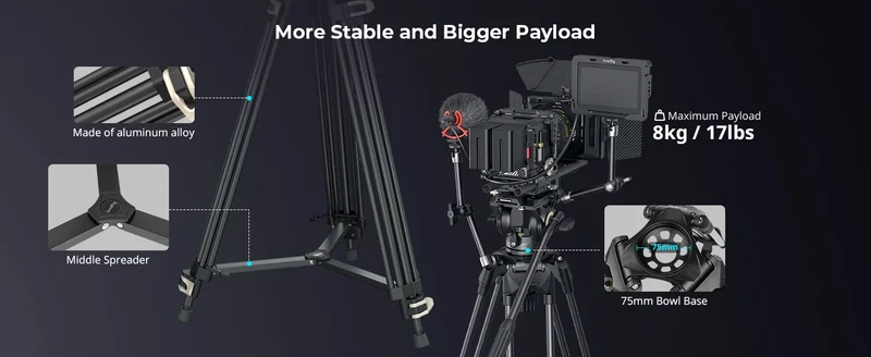 SmallRig Heavy-Duty 360° Fluid Head Tripod AD-01 186cm Video Tripod with Quick Release Plate for DSLR Camera Camcorder