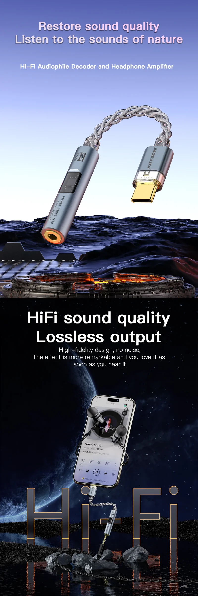 KEYSION Digital Audio Amplifier CX31993 MAX97220 Dual Chip USB C Type-C to 3.5mm DAC HiFi Audio Adapter AMP PCM 32bit 384KHz DAC
