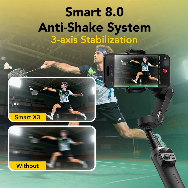 AOCHUAN Smart X3 3 Axis Anti-Shake Gimbal Stabilizer Built-in Telescopic Rod For iPhone And Android Smartphone Shooting Vlgo