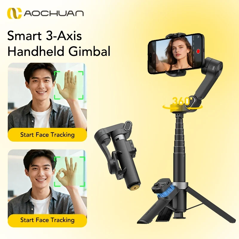 AOCHUAN Smart X3 3 Axis Anti-Shake Gimbal Stabilizer Built-in Telescopic Rod For iPhone And Android Smartphone Shooting Vlgo
