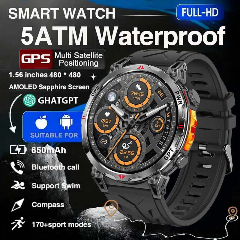 2025 New Professional GPS Sports Smart Watch Outdoor RIDE Run GPS track Swim Watchs Compass Altimeter 5ATM Sports Bracelets Men