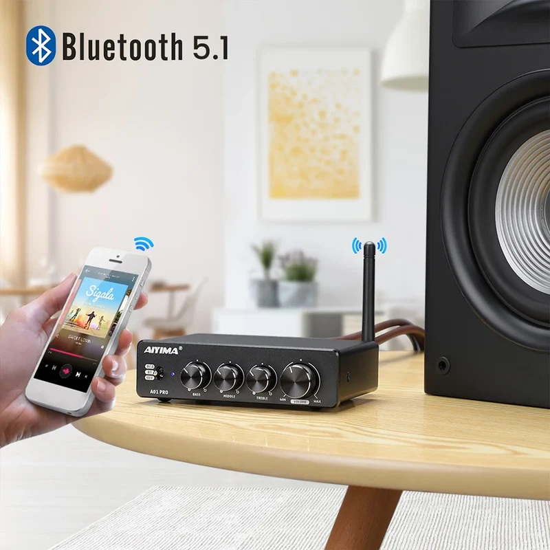 AIYIMA Audio A01 Pro TPA3116D2 Bluetooth Sound Power Amplifier 100W Mini Hifi Class D Stereo Amp Bass Treble for Home Theater