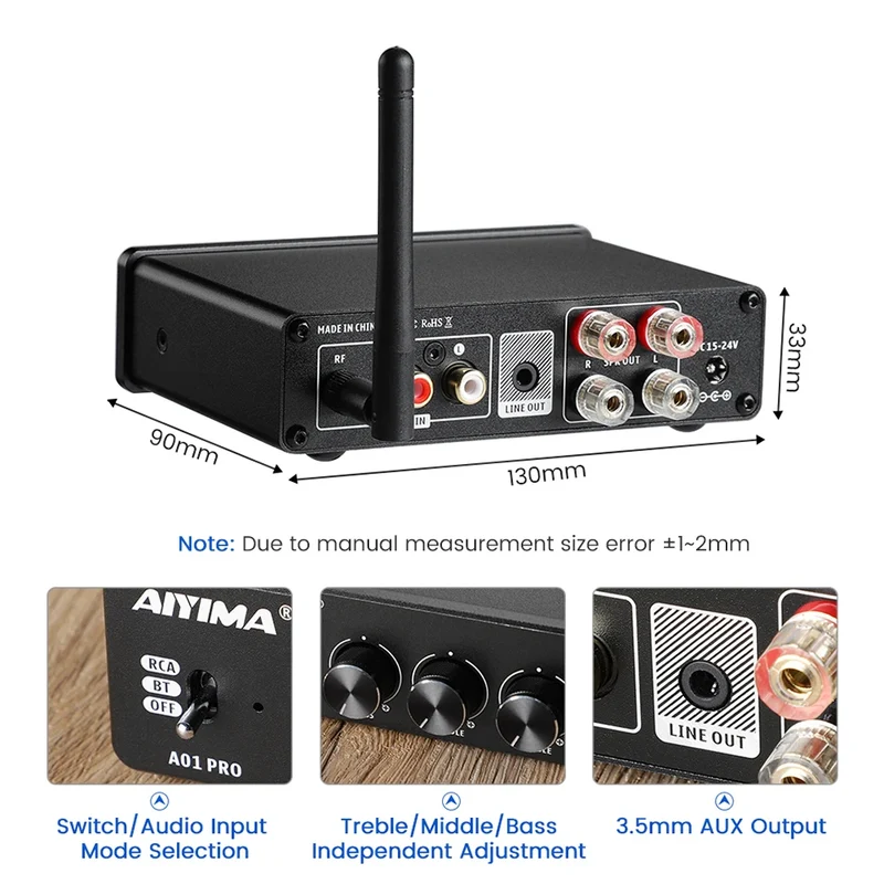 AIYIMA Audio A01 Pro TPA3116D2 Bluetooth Sound Power Amplifier 100W Mini Hifi Class D Stereo Amp Bass Treble for Home Theater
