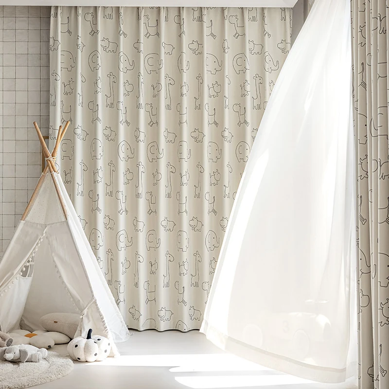 Children's Curtains with Digital Printing on Black Gold Base Fabric, Light Luxury Style for Bedroom and Living Room, Thickened New Model, Shaoxing Curtains, Blackout Wholesale