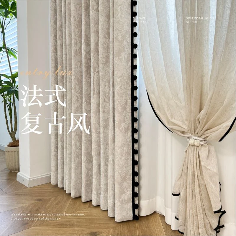Cream Style Jacquard Curtain for Bedroom Premium Chenille Shading Living Room Bedroom French Light Luxury Shaoxing Curtain
