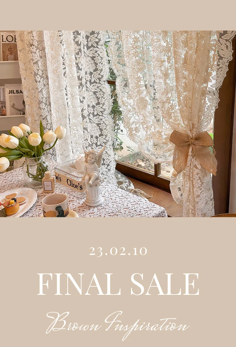 French-Style Retro Palace Lace Embroidery Cream Sheer Curtain for Bay Window, Light-Transmitting, No-Drill Partition Half Curtain Door Curtain