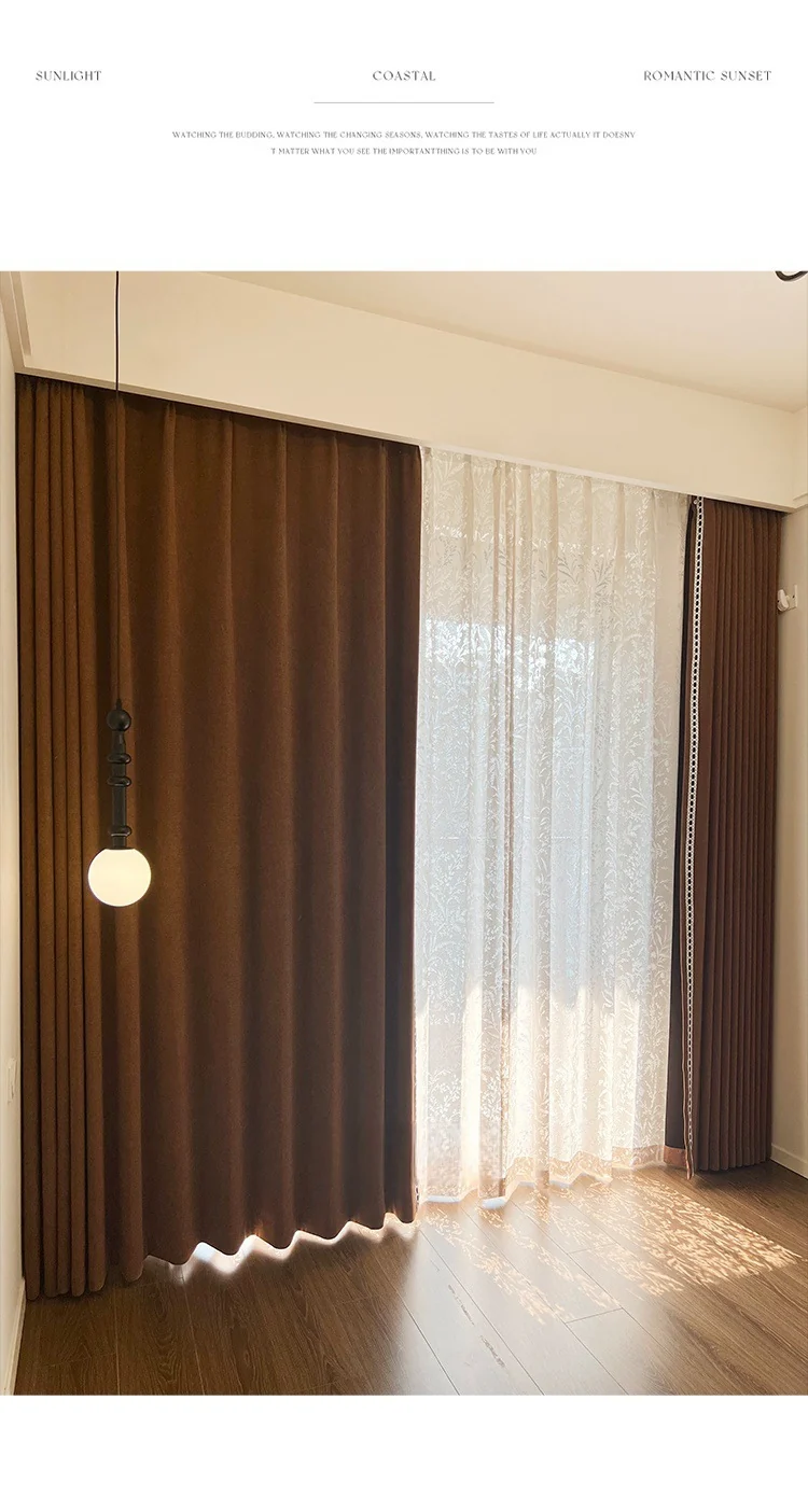 Ankra Brown Shading Bedroom Curtain New Full Shading Living Room High-Level Light Luxury Chenille Cream Curtain
