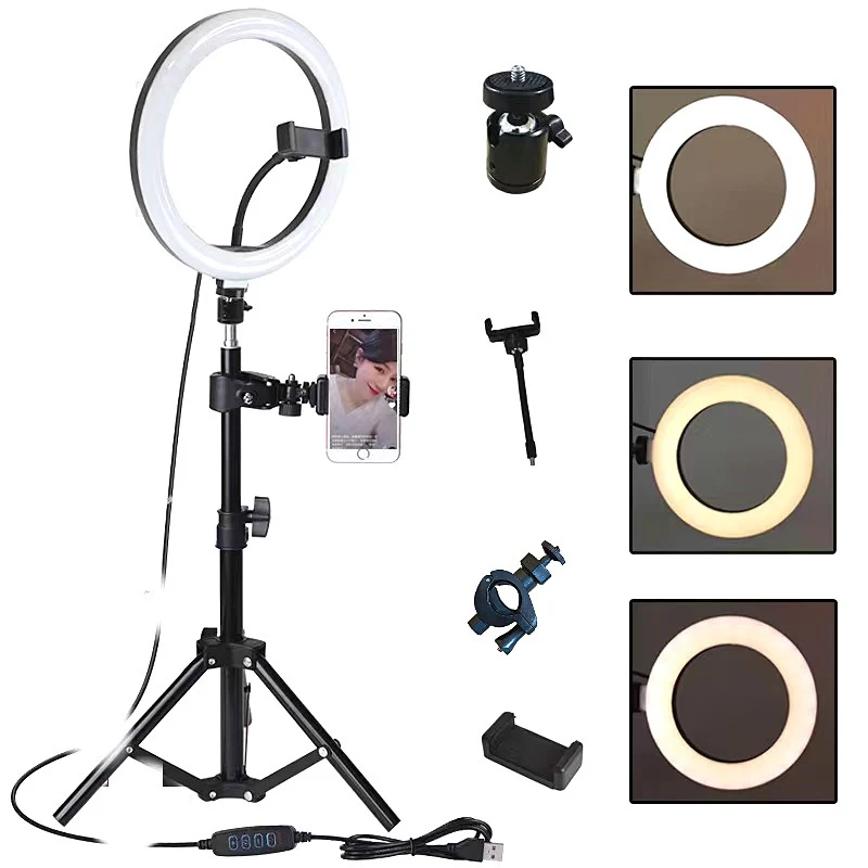 Cross-Border Hot Selling 10inch 12inch Ring Fill Light Photography Live Broadcast Floor Flash Ring Light Set Light