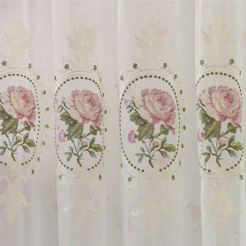 American Luxury Peony Embroidery Tulle Curtains for Living Room European Elegant Flower Embroidered Sheer Voile Bedroom Window