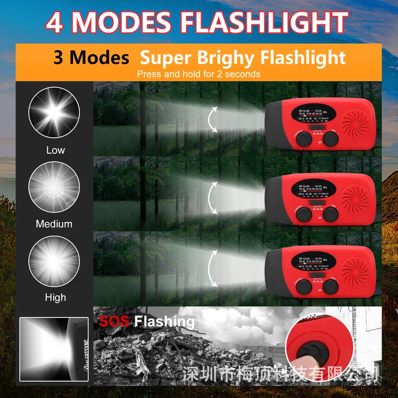 5000Mah Amazon Portable Emergency Radio Multi-Functional Solar-Powered Hand-Cranked Multi-Band Radio