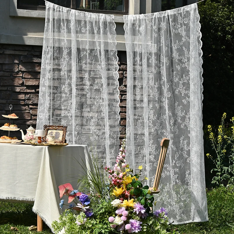 Cross-border Amazon European and American Home Lace Curtain Pastoral White German Curtain Bedroom Living Room Semi-shading Finished Curtain
