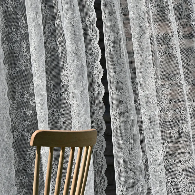 Cross-border Amazon European and American Home Lace Curtain Pastoral White German Curtain Bedroom Living Room Semi-shading Finished Curtain