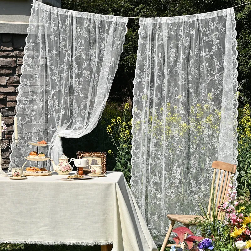 Cross-border Amazon European and American Home Lace Curtain Pastoral White German Curtain Bedroom Living Room Semi-shading Finished Curtain