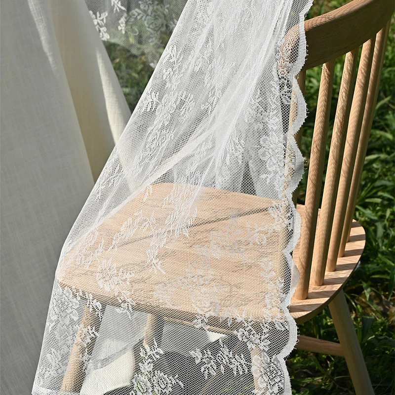 Cross-border Amazon European and American Home Lace Curtain Pastoral White German Curtain Bedroom Living Room Semi-shading Finished Curtain
