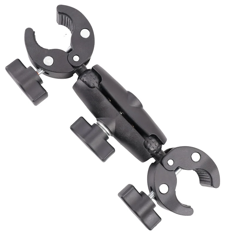 Action Camera Handlebar Bracket, Cycling Navigation Double-Head Clamp Bracket, Universal Ball Head Motorcycle Mobile Phone Holder