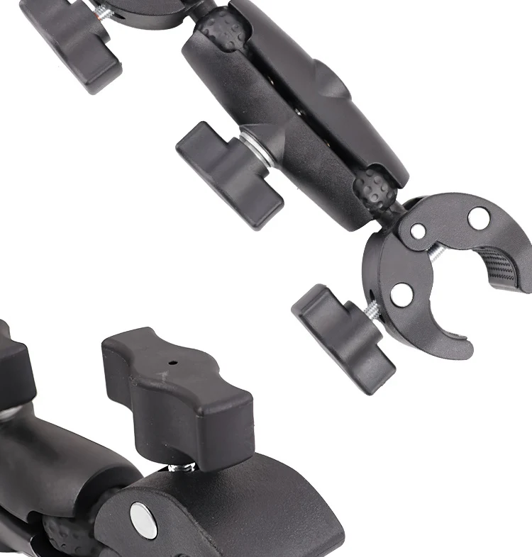 Action Camera Handlebar Bracket, Cycling Navigation Double-Head Clamp Bracket, Universal Ball Head Motorcycle Mobile Phone Holder