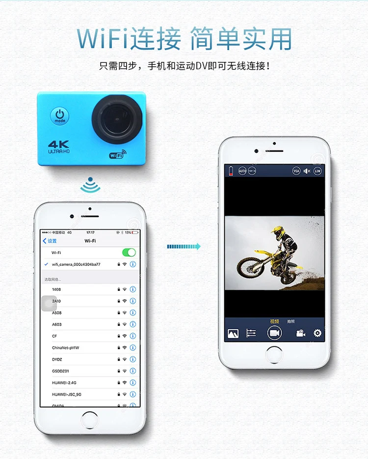 Foreign Trade Wholesale High-Definition Mini Waterproof Sports Camera Cycling Multi-Function Can Be Connected to Wifi with Remote Control Camera Anti-Shake
