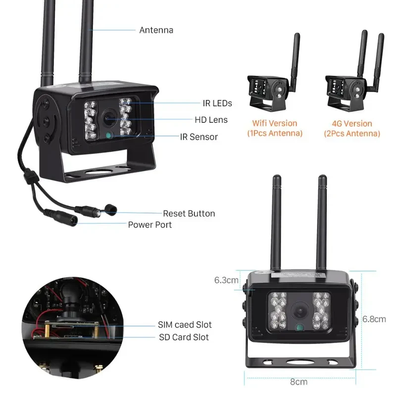 2MP 4G Wireless P2P Ip Security Outdoor Indoor Camera Support TF Card 4G SIM Card Night Vision Bus Taxi Excavator Camera