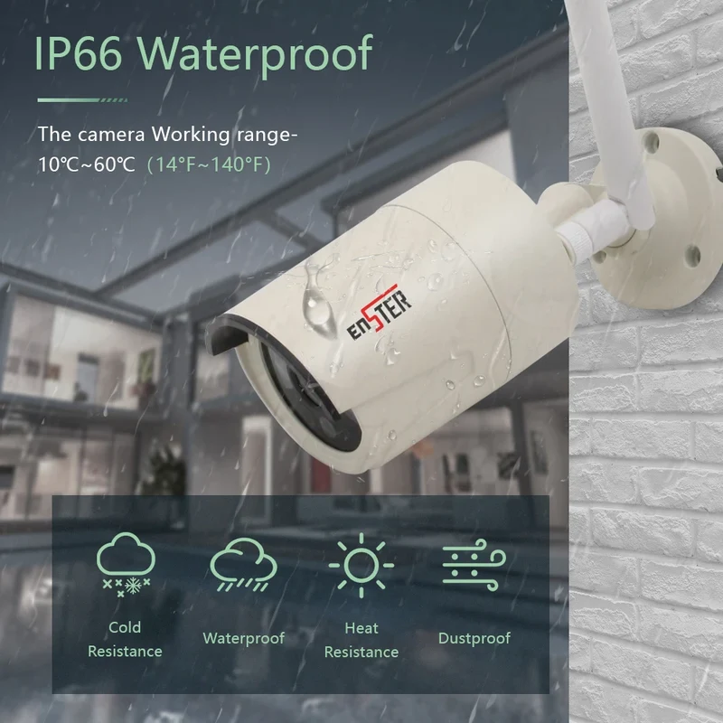ENSTER 3MP Outdoor Indoor Wireless CCTV Security Wifi Camera System 4CH Wifi NVR Kit