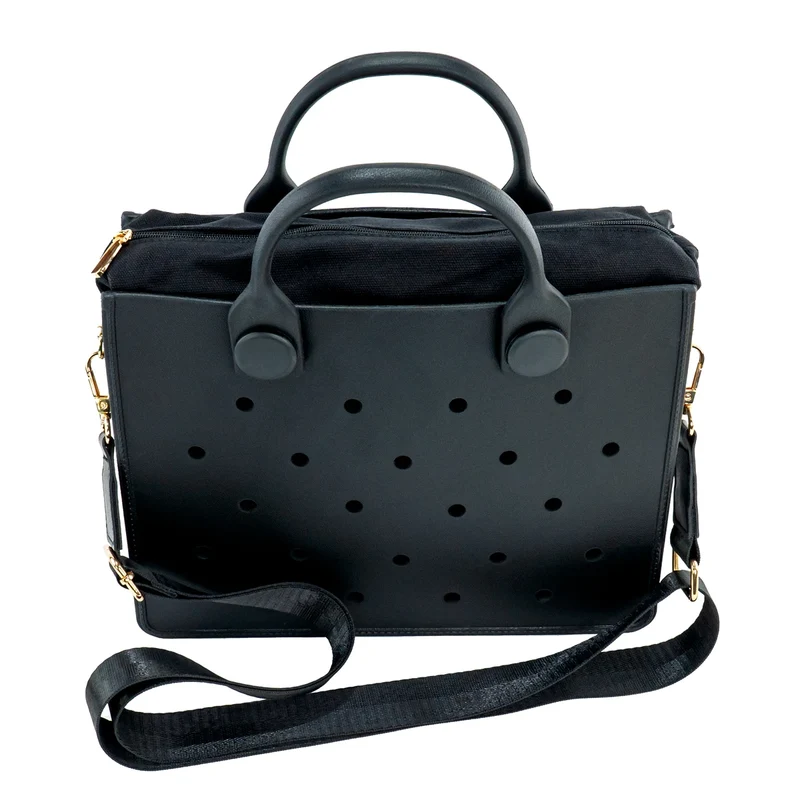 Lightweight Perforated Reusable EVA Handbag Black Women's Tote Bags for Women & Girl with Shoulder Strap for Beach & College