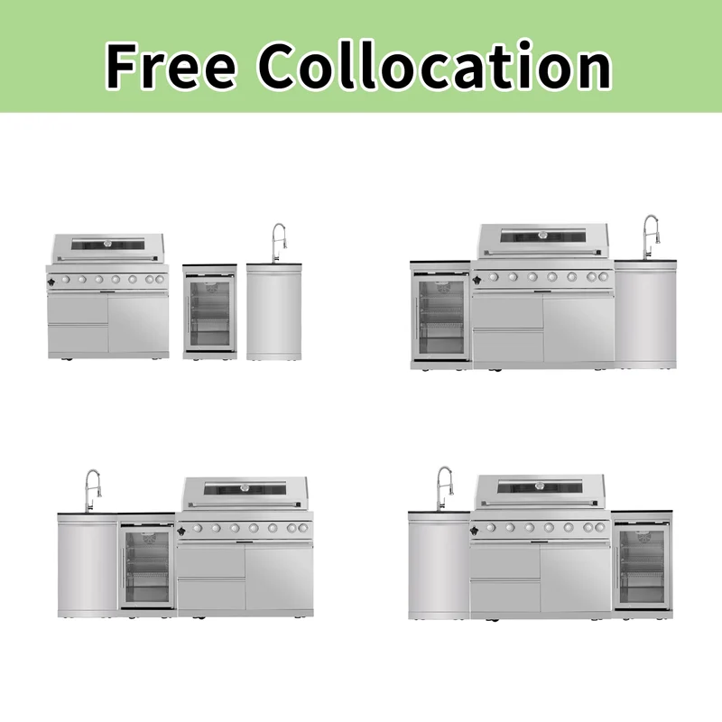 Stock in USA Warehouse 304 Stainless Steel Gas Grill BBQ Modular Outdoor Kitchen Cabinets for Garden