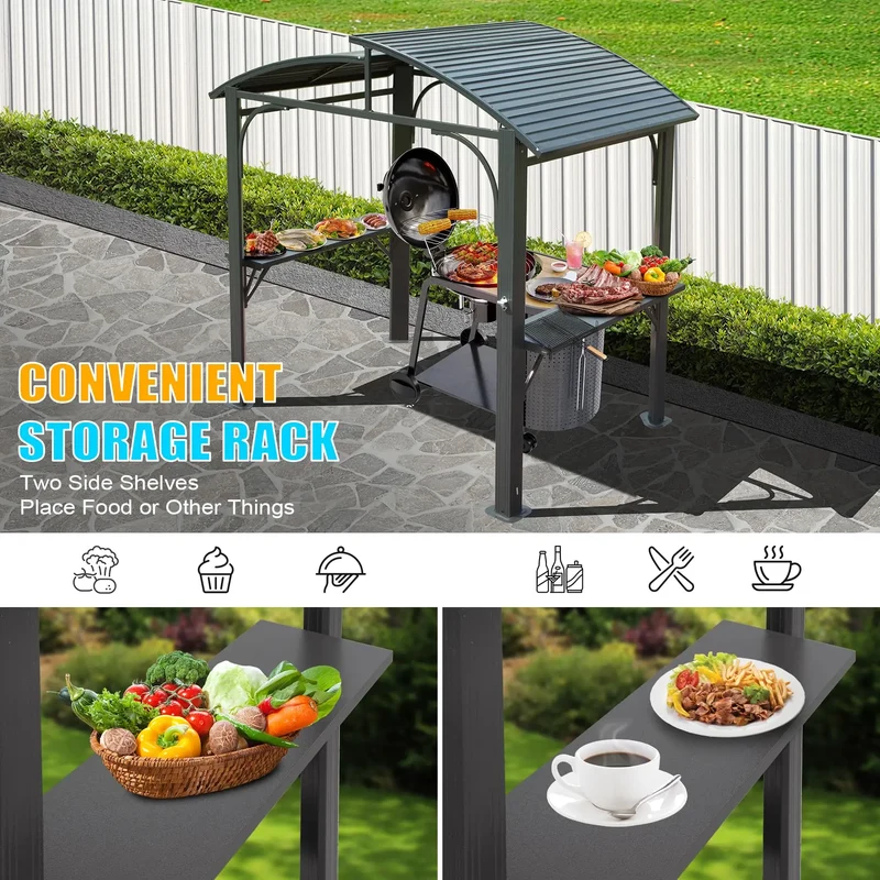 8x5FT Hardtop BBQ Grill Gazebo Tent Outdoor Double Galvanized Steel Roof 2 Side Shelves Pergola Canopy Gazebo Product