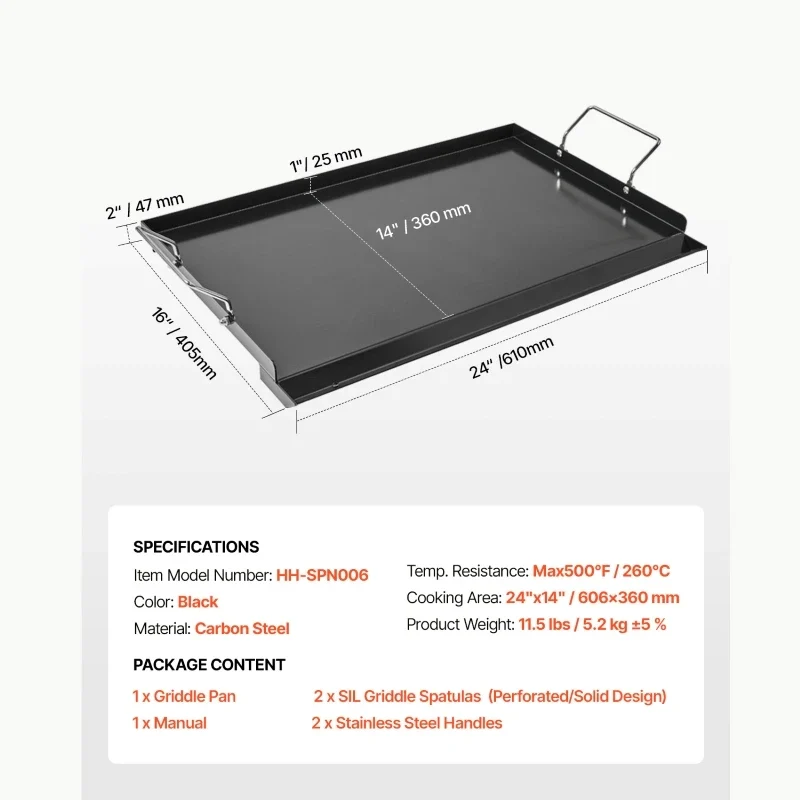 Overseas Stock Free Shipping 24x16 in Flat Top Griddle Carbon Steel Universal BBQ Grill Pan Cookware