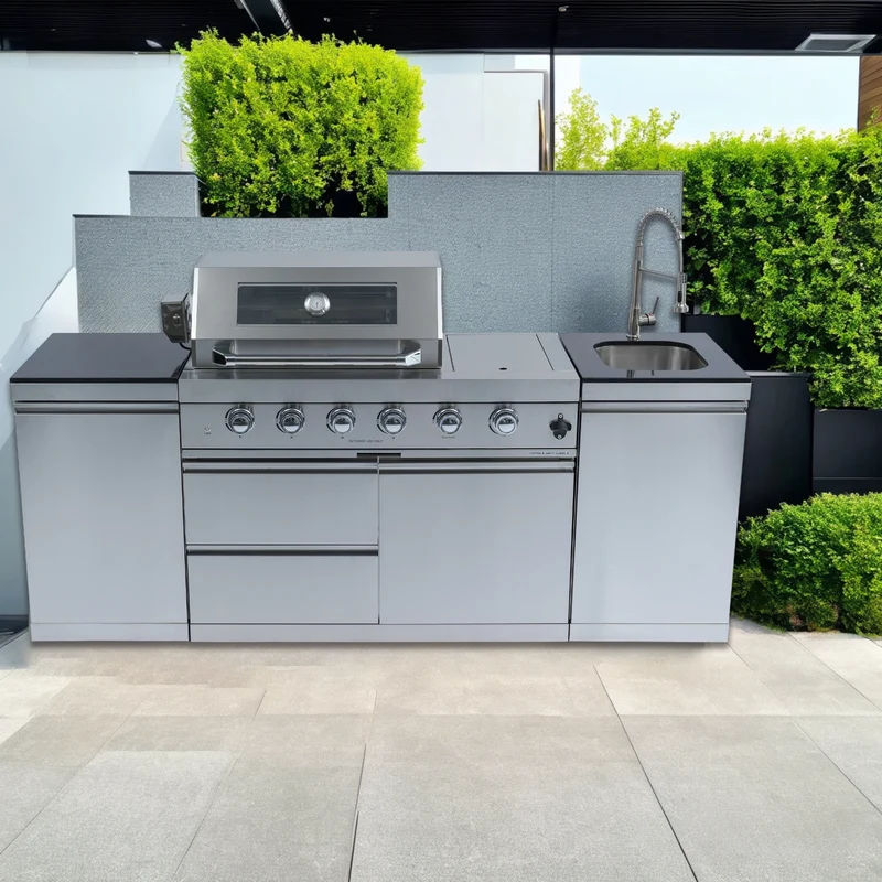 Stock in USA Warehouse 304 Stainless Steel Natural Propane Gas BBQ Grills Outdoor Kitchen Cabinets for Garden