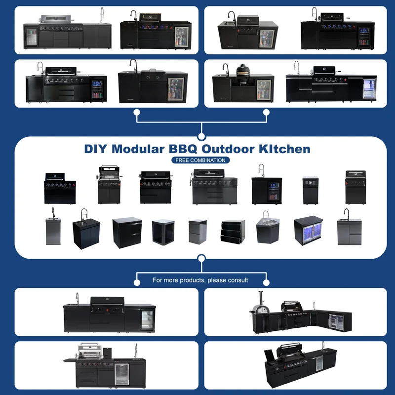 USA Inventory 3-Day Delivery High-End Rapid Heat Transfer BBQ Grill Food-Grade 304 Grill Grate With Sink Fridge Combo for Party