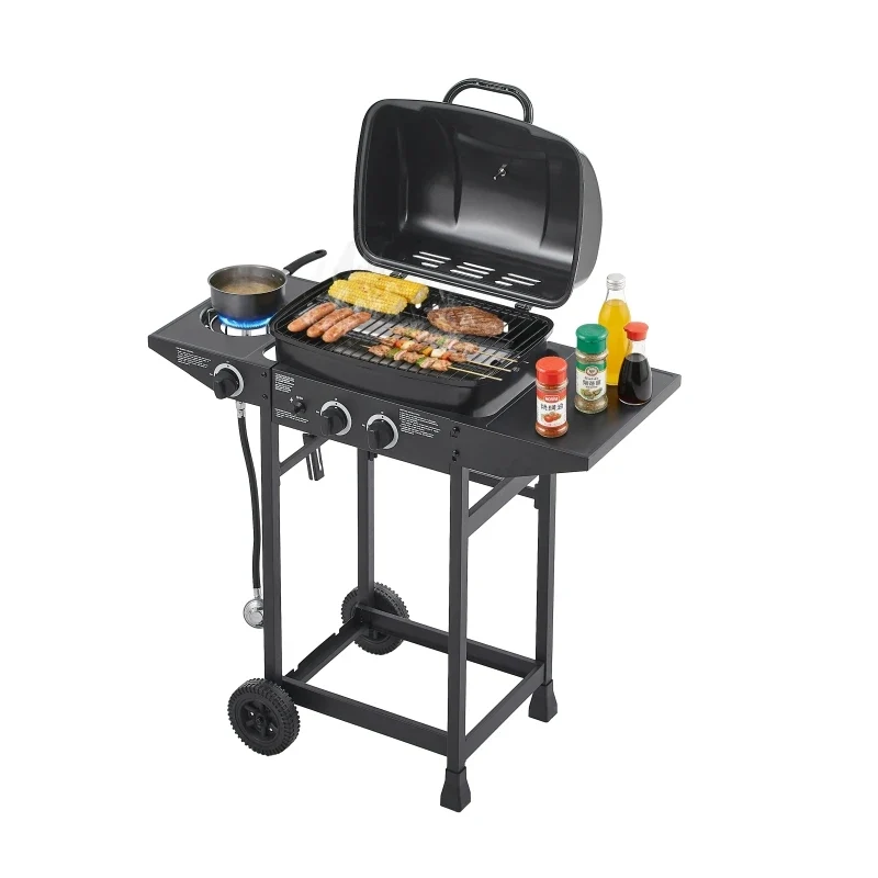 Overseas Stock Free Shipping 2 Burner BBQ Propane Gas Grill with Side Burner 24000 BTU Output Stainless Steel Barbecue Grill