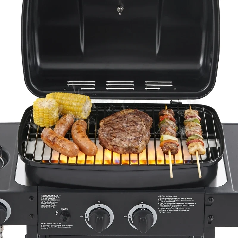 Overseas Stock Free Shipping 2 Burner BBQ Propane Gas Grill with Side Burner 24000 BTU Output Stainless Steel Barbecue Grill
