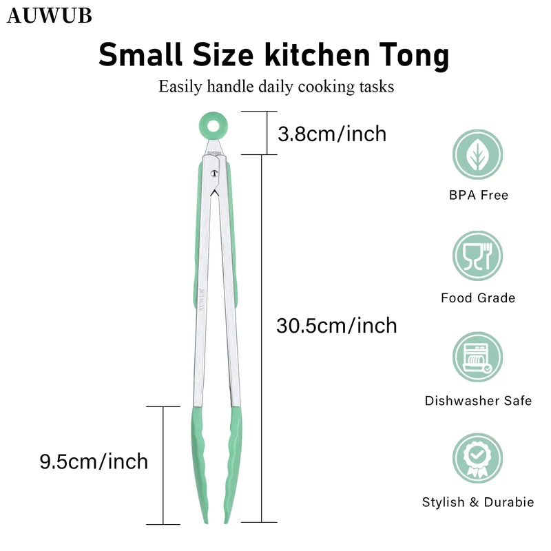 12 Inch Heat-Resistant BBQ Silicone Food Clip Grilling Locking Metal Silicone Foods Tong Kitchen Ergonomic Grip Tongs