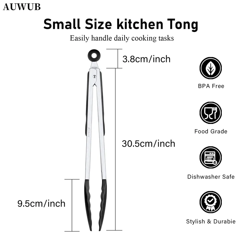 12 Inch Heat-Resistant BBQ Silicone Food Clip Grilling Locking Metal Silicone Foods Tong Kitchen Ergonomic Grip Tongs
