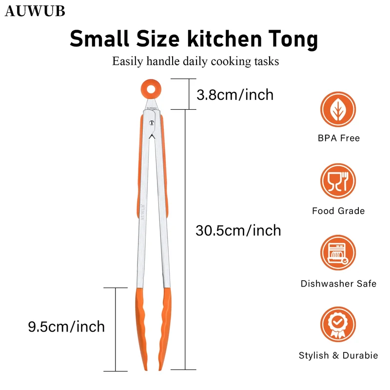 12 Inch Heat-Resistant BBQ Silicone Food Clip Grilling Locking Metal Silicone Foods Tong Kitchen Ergonomic Grip Tongs
