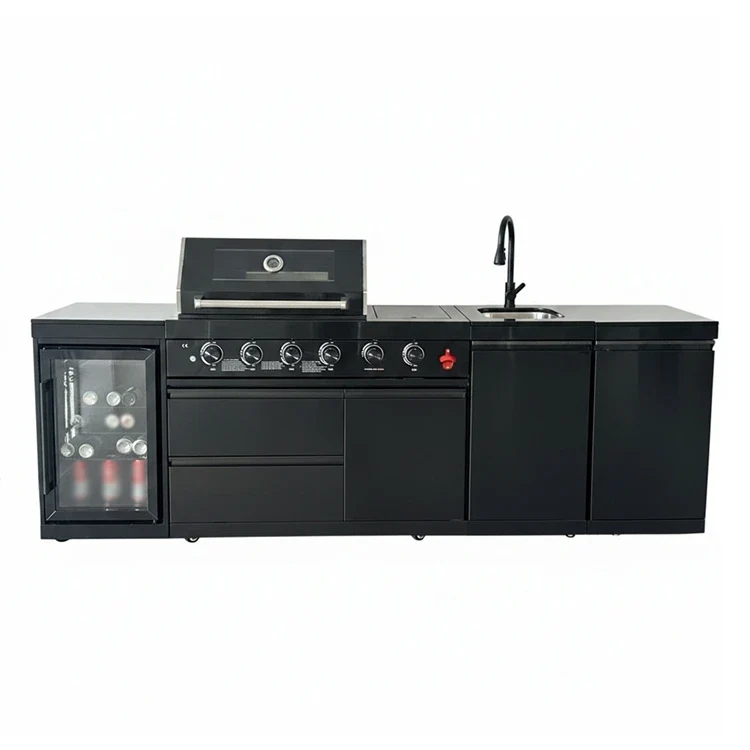US Overseas Warehouse 304 Stainless Steel Outdoor Kitchen BBQ Island All in One Cooking Station with Fridge & Sink