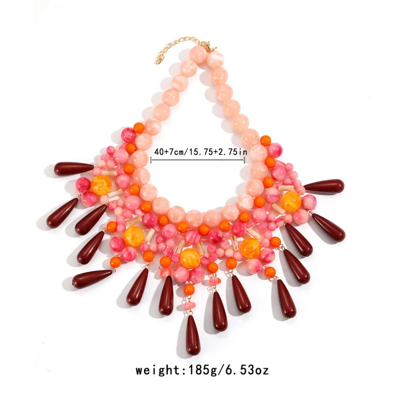 1pc Exaggerated Multi-layered Water Drop Shaped Handmade Beaded Beach Resort Style High-end Gradient Color Collarbone Necklace