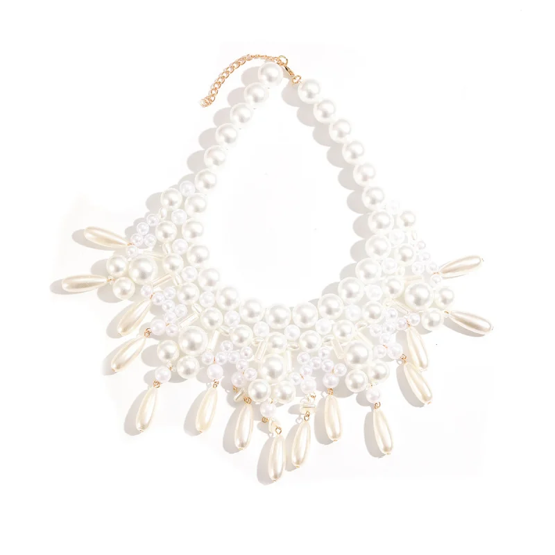 1pc Exaggerated Multi-layered Water Drop Shaped Handmade Beaded Beach Resort Style High-end Gradient Color Collarbone Necklace