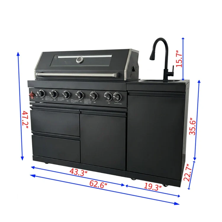 USA Local Stock Wholesale SS304 Modular Outdoor Kitchen 6 Burner Grill BBQ Cabinets Island for Backyard Cooking