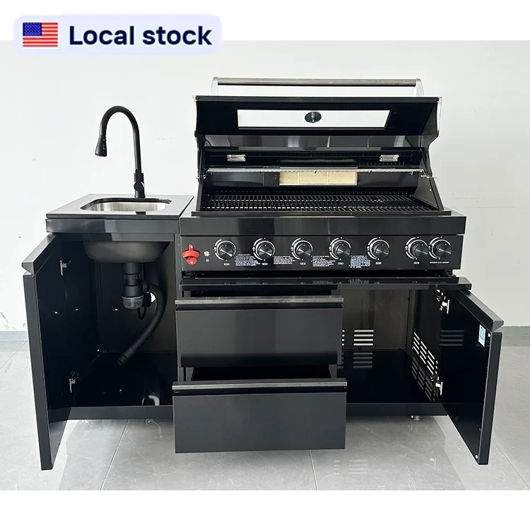 USA Local Stock Wholesale SS304 Modular Outdoor Kitchen 6 Burner Grill BBQ Cabinets Island for Backyard Cooking