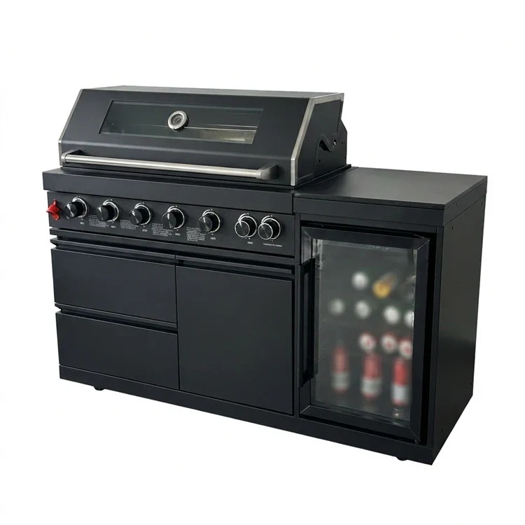 US Overseas Warehouse 2026 Hot Sale Premium Customized Modern Outdoor Kitchen Island BBQ Grills Cabinet With Fridge