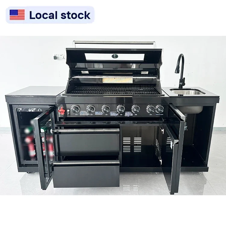 US Overseas Warehouse Factory Direct Portable Modular Outdoor Kitchen Cabinet Guesthouse BBQ Island Grill